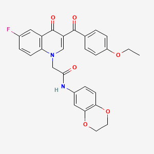 molecular formula C28H23FN2O6 B2869412 N-(2,3-dihydro-1,4-benzodioxin-6-yl)-2-[3-(4-ethoxybenzoyl)-6-fluoro-4-oxo-1,4-dihydroquinolin-1-yl]acetamide CAS No. 866345-18-8