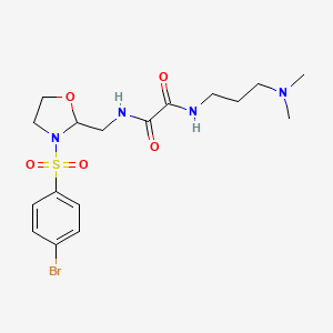 molecular formula C17H25BrN4O5S B2869413 N'-{[3-(4-bromobenzenesulfonyl)-1,3-oxazolidin-2-yl]methyl}-N-[3-(dimethylamino)propyl]ethanediamide CAS No. 874806-18-5