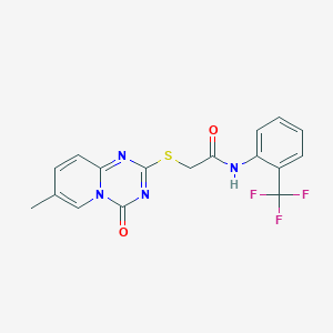 molecular formula C17H13F3N4O2S B2869415 2-({7-methyl-4-oxo-4H-pyrido[1,2-a][1,3,5]triazin-2-yl}sulfanyl)-N-[2-(trifluoromethyl)phenyl]acetamide CAS No. 896320-20-0