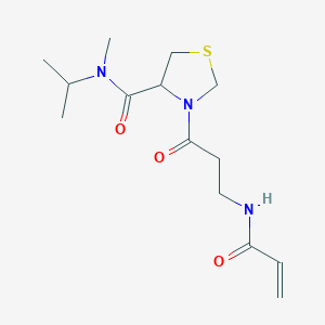 molecular formula C14H23N3O3S B2869417 N-Methyl-N-propan-2-yl-3-[3-(prop-2-enoylamino)propanoyl]-1,3-thiazolidine-4-carboxamide CAS No. 2197276-92-7