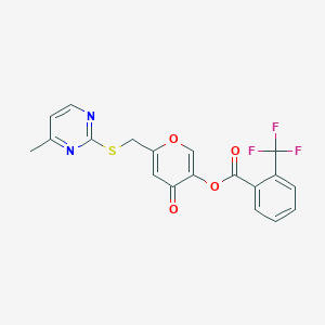6-(((4-methylpyrimidin-2-yl)thio)methyl)-4-oxo-4H-pyran-3-yl 2-(trifluoromethyl)benzoate
