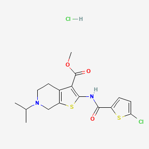 molecular formula C17H20Cl2N2O3S2 B2869441 Methyl 2-(5-chlorothiophene-2-carboxamido)-6-isopropyl-4,5,6,7-tetrahydrothieno[2,3-c]pyridine-3-carboxylate hydrochloride CAS No. 1331086-19-1