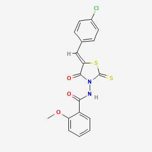 molecular formula C18H13ClN2O3S2 B2869482 N-[(5Z)-5-[(4-chlorophenyl)methylidene]-4-oxo-2-sulfanylidene-1,3-thiazolidin-3-yl]-2-methoxybenzamide CAS No. 296266-34-7