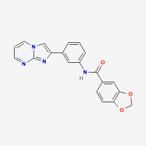 molecular formula C20H14N4O3 B2869513 N-(3-{IMIDAZO[1,2-A]PYRIMIDIN-2-YL}PHENYL)-2H-1,3-BENZODIOXOLE-5-CARBOXAMIDE CAS No. 863020-16-0