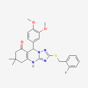 9-(3,4-dimethoxyphenyl)-2-[(2-fluorobenzyl)thio]-6,6-dimethyl-5,6,7,9-tetrahydro[1,2,4]triazolo[5,1-b]quinazolin-8(4H)-one