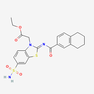 molecular formula C22H23N3O5S2 B2869555 ethyl 2-[(2Z)-6-sulfamoyl-2-[(5,6,7,8-tetrahydronaphthalene-2-carbonyl)imino]-2,3-dihydro-1,3-benzothiazol-3-yl]acetate CAS No. 865248-09-5