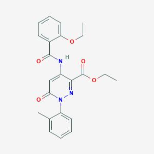 molecular formula C23H23N3O5 B2869599 ethyl 4-(2-ethoxybenzamido)-1-(2-methylphenyl)-6-oxo-1,6-dihydropyridazine-3-carboxylate CAS No. 941974-40-9