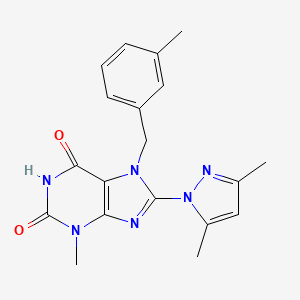 molecular formula C19H20N6O2 B2869653 8-(3,5-dimethyl-1H-pyrazol-1-yl)-3-methyl-7-(3-methylbenzyl)-1H-purine-2,6(3H,7H)-dione CAS No. 1019100-07-2