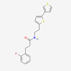 molecular formula C19H18FNOS2 B2869688 N-(2-{[2,3'-bithiophene]-5-yl}ethyl)-3-(2-fluorophenyl)propanamide CAS No. 2097915-60-9