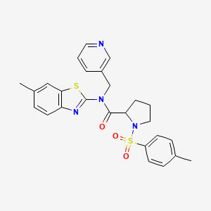 molecular formula C26H26N4O3S2 B2869725 N-(6-methylbenzo[d]thiazol-2-yl)-N-(pyridin-3-ylmethyl)-1-tosylpyrrolidine-2-carboxamide CAS No. 1050205-87-2