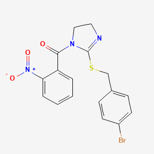 molecular formula C17H14BrN3O3S B2869734 2-{[(4-bromophenyl)methyl]sulfanyl}-1-(2-nitrobenzoyl)-4,5-dihydro-1H-imidazole CAS No. 851800-67-4