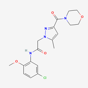 molecular formula C18H21ClN4O4 B2869808 N-(5-chloro-2-methoxyphenyl)-2-(5-methyl-3-(morpholine-4-carbonyl)-1H-pyrazol-1-yl)acetamide CAS No. 1171374-42-7