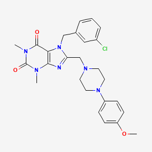molecular formula C26H29ClN6O3 B2869875 7-(3-chlorobenzyl)-8-((4-(4-methoxyphenyl)piperazin-1-yl)methyl)-1,3-dimethyl-1H-purine-2,6(3H,7H)-dione CAS No. 851940-12-0
