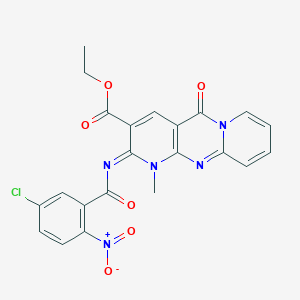 molecular formula C22H16ClN5O6 B2869903 ethyl 6-(5-chloro-2-nitrobenzoyl)imino-7-methyl-2-oxo-1,7,9-triazatricyclo[8.4.0.03,8]tetradeca-3(8),4,9,11,13-pentaene-5-carboxylate CAS No. 534565-99-6