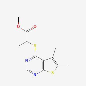 molecular formula C12H14N2O2S2 B2869930 methyl 2-((5,6-dimethylthieno[2,3-d]pyrimidin-4-yl)thio)propanoate CAS No. 333789-42-7