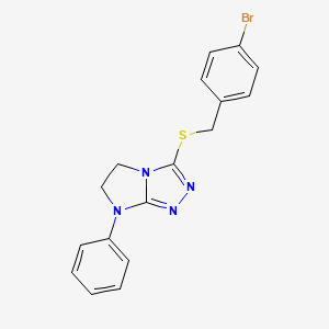 molecular formula C17H15BrN4S B2869945 3-((4-bromobenzyl)thio)-7-phenyl-6,7-dihydro-5H-imidazo[2,1-c][1,2,4]triazole CAS No. 923107-49-7