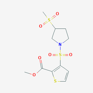 molecular formula C11H15NO6S3 B2869980 Methyl 3-((3-(methylsulfonyl)pyrrolidin-1-yl)sulfonyl)thiophene-2-carboxylate CAS No. 1448038-06-9