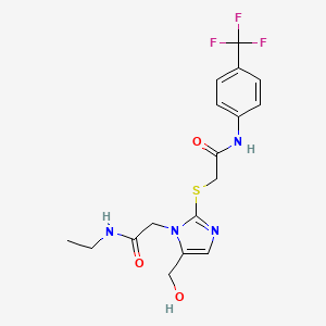 molecular formula C17H19F3N4O3S B2870044 N-ethyl-2-(5-(hydroxymethyl)-2-((2-oxo-2-((4-(trifluoromethyl)phenyl)amino)ethyl)thio)-1H-imidazol-1-yl)acetamide CAS No. 921866-14-0
