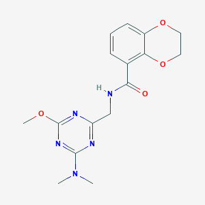 molecular formula C16H19N5O4 B2870097 N-((4-(dimethylamino)-6-methoxy-1,3,5-triazin-2-yl)methyl)-2,3-dihydrobenzo[b][1,4]dioxine-5-carboxamide CAS No. 2034466-57-2