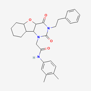 molecular formula C28H25N3O4 B2870099 N-(3,4-dimethylphenyl)-2-[4,6-dioxo-5-(2-phenylethyl)-8-oxa-3,5-diazatricyclo[7.4.0.0^{2,7}]trideca-1(9),2(7),10,12-tetraen-3-yl]acetamide CAS No. 1351836-81-1