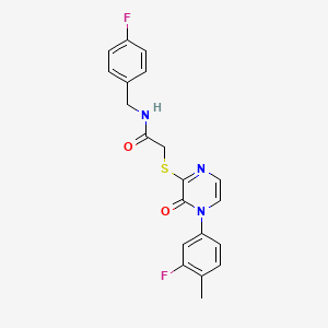 2-((4-(3-fluoro-4-methylphenyl)-3-oxo-3,4-dihydropyrazin-2-yl)thio)-N-(4-fluorobenzyl)acetamide