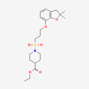 molecular formula C21H31NO6S B2870216 Ethyl 1-((3-((2,2-dimethyl-2,3-dihydrobenzofuran-7-yl)oxy)propyl)sulfonyl)piperidine-4-carboxylate CAS No. 946314-88-1