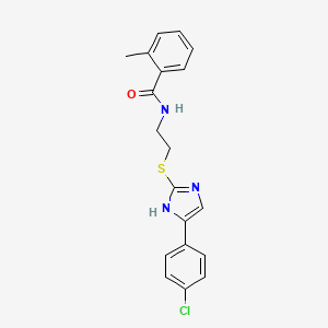 molecular formula C19H18ClN3OS B2870220 N-(2-((5-(4-chlorophenyl)-1H-imidazol-2-yl)thio)ethyl)-2-methylbenzamide CAS No. 897456-65-4