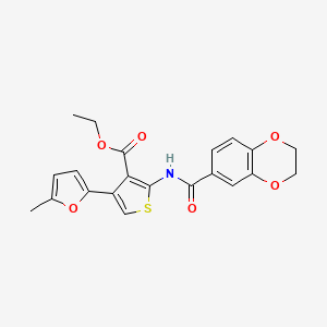 molecular formula C21H19NO6S B2870243 ETHYL 2-(2,3-DIHYDRO-1,4-BENZODIOXINE-6-AMIDO)-4-(5-METHYLFURAN-2-YL)THIOPHENE-3-CARBOXYLATE CAS No. 496028-01-4