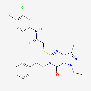 molecular formula C25H26ClN5O2S B2870257 N-(3-chloro-4-methylphenyl)-2-{[1-ethyl-3-methyl-7-oxo-6-(2-phenylethyl)-1H,6H,7H-pyrazolo[4,3-d]pyrimidin-5-yl]sulfanyl}acetamide CAS No. 1359172-87-4
