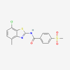 molecular formula C16H13ClN2O3S2 B2870284 N-(7-chloro-4-methylbenzo[d]thiazol-2-yl)-4-(methylsulfonyl)benzamide CAS No. 896352-54-8