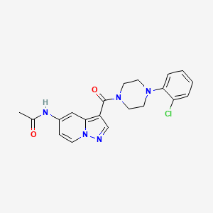 molecular formula C20H20ClN5O2 B2870325 N-(3-(4-(2-chlorophenyl)piperazine-1-carbonyl)pyrazolo[1,5-a]pyridin-5-yl)acetamide CAS No. 2034544-55-1