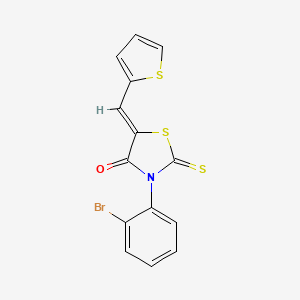 molecular formula C14H8BrNOS3 B2870337 (Z)-3-(2-bromophenyl)-5-(thiophen-2-ylmethylene)-2-thioxothiazolidin-4-one CAS No. 638139-25-0