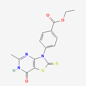 molecular formula C15H13N3O3S2 B2870347 ethyl 4-{5-methyl-7-oxo-2-sulfanylidene-2H,3H,6H,7H-[1,3]thiazolo[4,5-d]pyrimidin-3-yl}benzoate CAS No. 892284-31-0