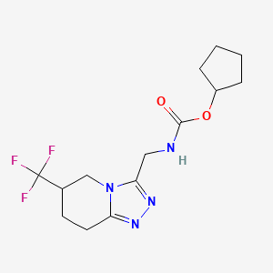molecular formula C14H19F3N4O2 B2870375 Cyclopentyl ((6-(trifluoromethyl)-5,6,7,8-tetrahydro-[1,2,4]triazolo[4,3-a]pyridin-3-yl)methyl)carbamate CAS No. 2097858-03-0