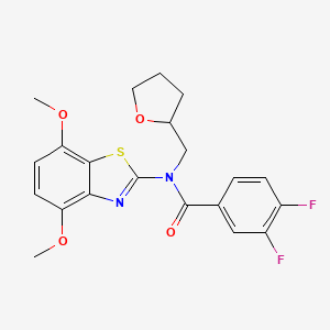 molecular formula C21H20F2N2O4S B2870460 N-(4,7-dimethoxy-1,3-benzothiazol-2-yl)-3,4-difluoro-N-[(oxolan-2-yl)methyl]benzamide CAS No. 1105230-68-9