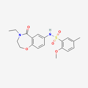 molecular formula C19H22N2O5S B2870479 N-(4-ethyl-5-oxo-2,3,4,5-tetrahydrobenzo[f][1,4]oxazepin-7-yl)-2-methoxy-5-methylbenzenesulfonamide CAS No. 922007-80-5