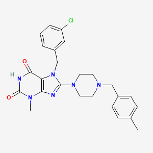 molecular formula C25H27ClN6O2 B2870537 7-[(3-chlorophenyl)methyl]-3-methyl-8-{4-[(4-methylphenyl)methyl]piperazin-1-yl}-2,3,6,7-tetrahydro-1H-purine-2,6-dione CAS No. 898409-21-7