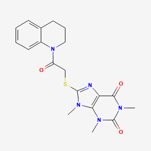 molecular formula C19H21N5O3S B2870588 1,3,9-trimethyl-8-{[2-oxo-2-(1,2,3,4-tetrahydroquinolin-1-yl)ethyl]sulfanyl}-2,3,6,9-tetrahydro-1H-purine-2,6-dione CAS No. 897453-80-4