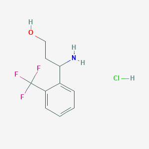 molecular formula C10H13ClF3NO B2870622 3-Amino-3-[2-(trifluoromethyl)phenyl]propan-1-ol;hydrochloride CAS No. 1379987-03-7