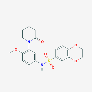 molecular formula C20H22N2O6S B2870639 N-(4-methoxy-3-(2-oxopiperidin-1-yl)phenyl)-2,3-dihydrobenzo[b][1,4]dioxine-6-sulfonamide CAS No. 941893-71-6