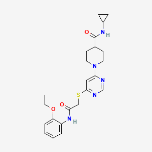 molecular formula C23H29N5O3S B2870709 N-cyclopropyl-1-[6-({[(2-ethoxyphenyl)carbamoyl]methyl}sulfanyl)pyrimidin-4-yl]piperidine-4-carboxamide CAS No. 1189697-98-0