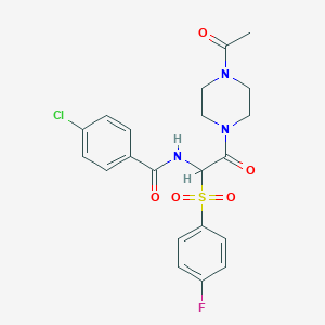 molecular formula C21H21ClFN3O5S B2870732 N-[2-(4-ACETYLPIPERAZIN-1-YL)-1-(4-FLUOROBENZENESULFONYL)-2-OXOETHYL]-4-CHLOROBENZAMIDE CAS No. 1043006-73-0