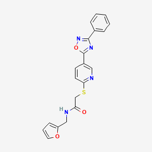 molecular formula C20H16N4O3S B2870751 N-[(furan-2-yl)methyl]-2-{[5-(3-phenyl-1,2,4-oxadiazol-5-yl)pyridin-2-yl]sulfanyl}acetamide CAS No. 1251607-55-2