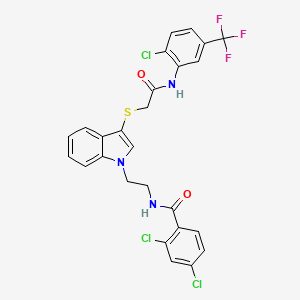 molecular formula C26H19Cl3F3N3O2S B2870846 2,4-dichloro-N-(2-{3-[({[2-chloro-5-(trifluoromethyl)phenyl]carbamoyl}methyl)sulfanyl]-1H-indol-1-yl}ethyl)benzamide CAS No. 532975-59-0