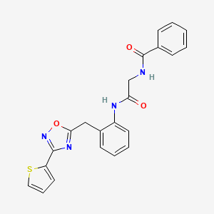 molecular formula C22H18N4O3S B2870910 N-(2-oxo-2-((2-((3-(thiophen-2-yl)-1,2,4-oxadiazol-5-yl)methyl)phenyl)amino)ethyl)benzamide CAS No. 1798018-95-7