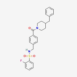 molecular formula C26H27FN2O3S B2870962 N-(4-(4-benzylpiperidine-1-carbonyl)benzyl)-2-fluorobenzenesulfonamide CAS No. 690647-23-5