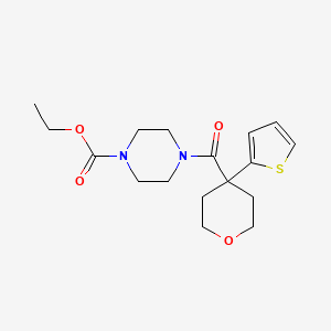 molecular formula C17H24N2O4S B2870980 ethyl 4-(4-(thiophen-2-yl)tetrahydro-2H-pyran-4-carbonyl)piperazine-1-carboxylate CAS No. 877649-31-5
