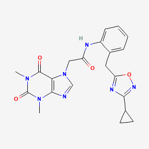 molecular formula C21H21N7O4 B2871030 N-{2-[(3-cyclopropyl-1,2,4-oxadiazol-5-yl)methyl]phenyl}-2-(1,3-dimethyl-2,6-dioxo-2,3,6,7-tetrahydro-1H-purin-7-yl)acetamide CAS No. 1797067-57-2
