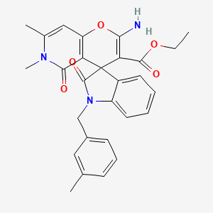 molecular formula C28H27N3O5 B2871137 Ethyl 2'-amino-6',7'-dimethyl-1-(3-methylbenzyl)-2,5'-dioxo-1,2,5',6'-tetrahydrospiro[indole-3,4'-pyrano[3,2-c]pyridine]-3'-carboxylate CAS No. 879624-00-7