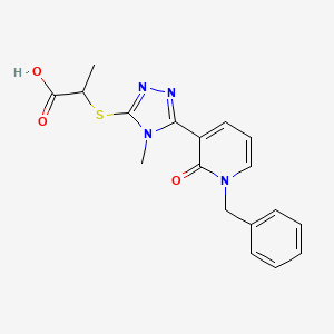 molecular formula C18H18N4O3S B2871152 2-((5-(1-Benzyl-2-oxo-1,2-dihydropyridin-3-yl)-4-methyl-4H-1,2,4-triazol-3-yl)thio)propanoic acid CAS No. 282523-27-7